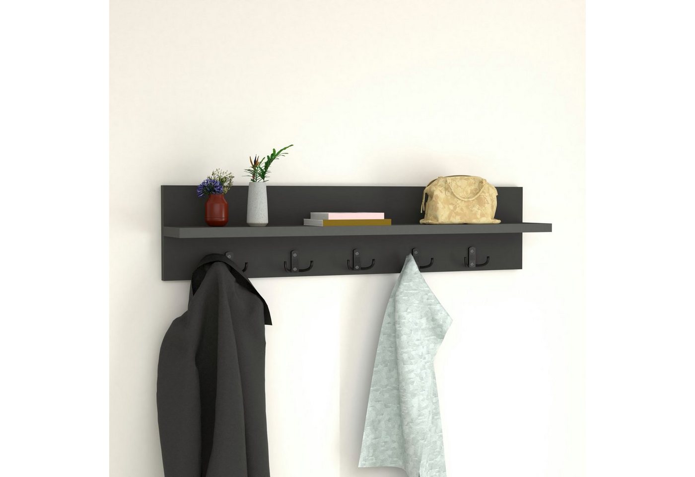 en.casa Wandgarderobe, »Hammarö« Flurgarderobe mit Ablage und 10 Kleiderhaken Anthrazit – Bild 2 von 5