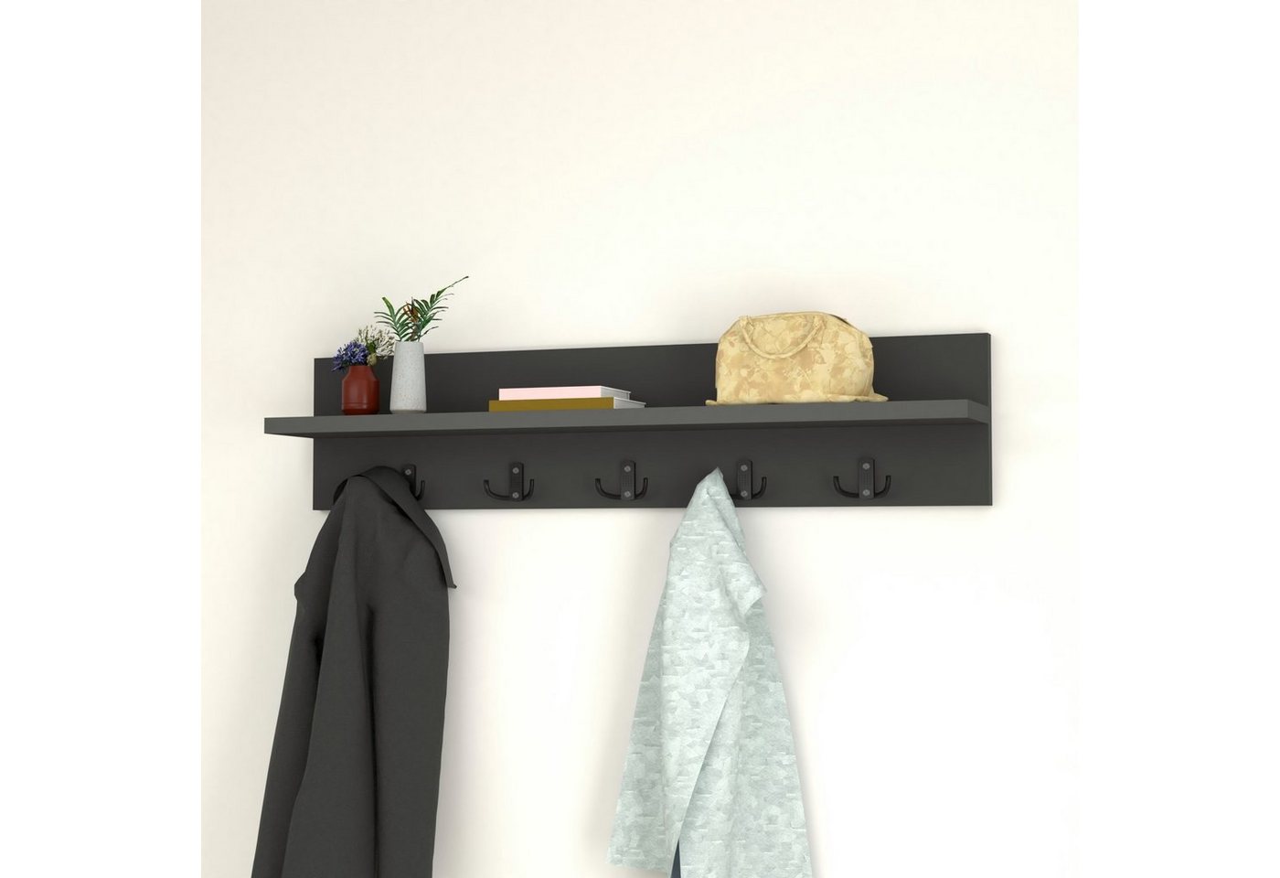 en.casa Wandgarderobe, »Hammarö« Flurgarderobe mit Ablage und 10 Kleiderhaken Anthrazit – Bild 3 von 5