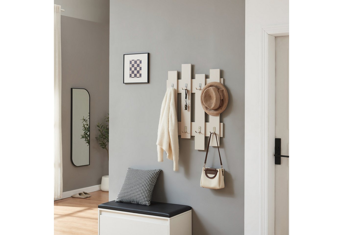 en.casa Wandgarderobe, »Raseborg« mit 16 Haken 60 x 80 cm Beige – Bild 2 von 5