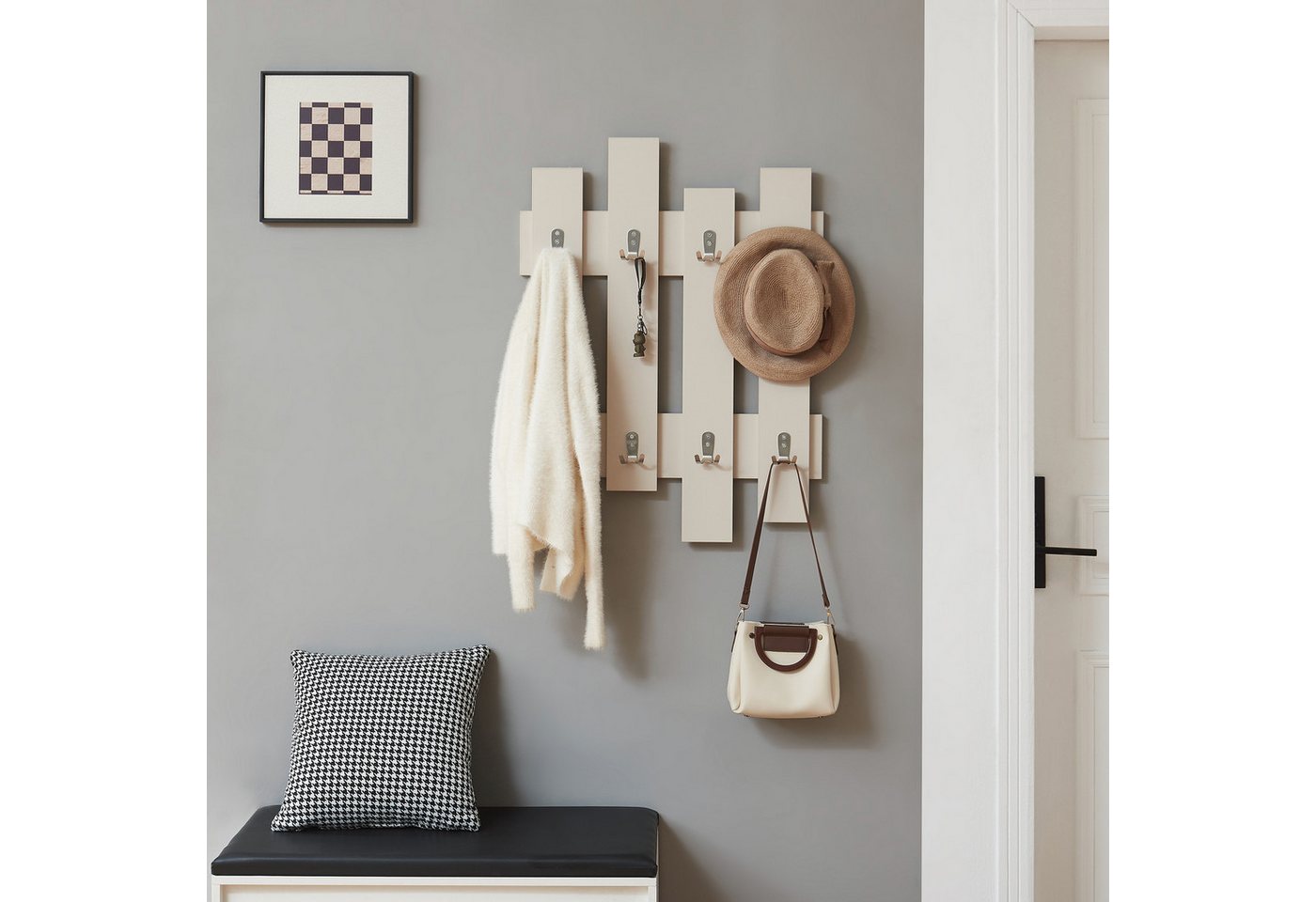 en.casa Wandgarderobe, »Raseborg« mit 16 Haken 60 x 80 cm Beige – Bild 3 von 5