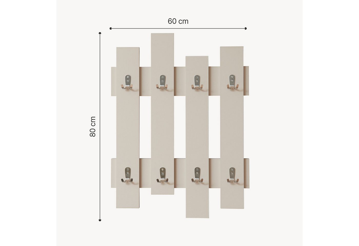 en.casa Wandgarderobe, »Raseborg« mit 16 Haken 60 x 80 cm Beige – Bild 5 von 5