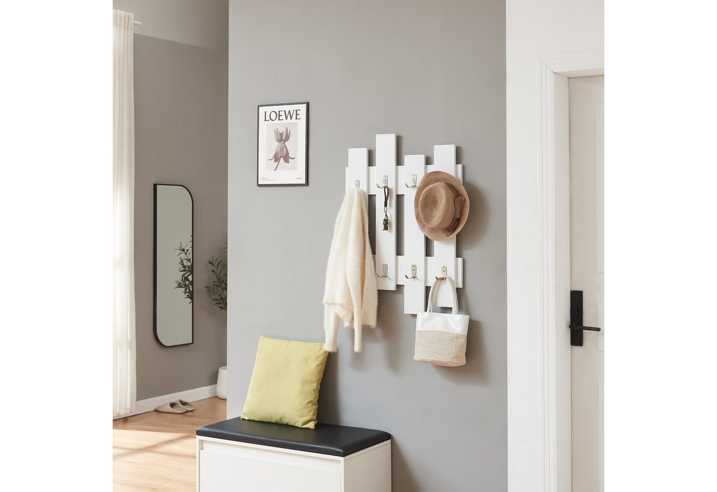 en.casa Wandgarderobe, »Raseborg« mit 16 Haken 60 x 80 cm Weiß – Bild 2 von 5
