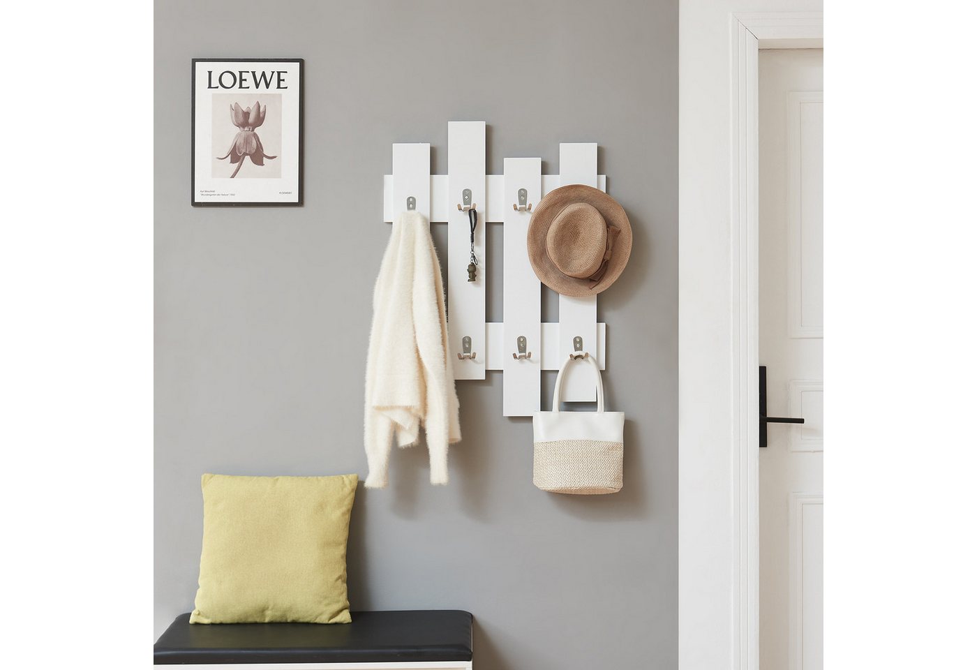 en.casa Wandgarderobe, »Raseborg« mit 16 Haken 60 x 80 cm Weiß – Bild 3 von 5