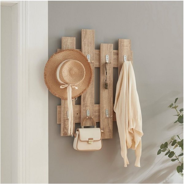 en.casa Wandgarderobe, »Raseborg« mit 16 Haken 60 x 80 cm Eicheoptik