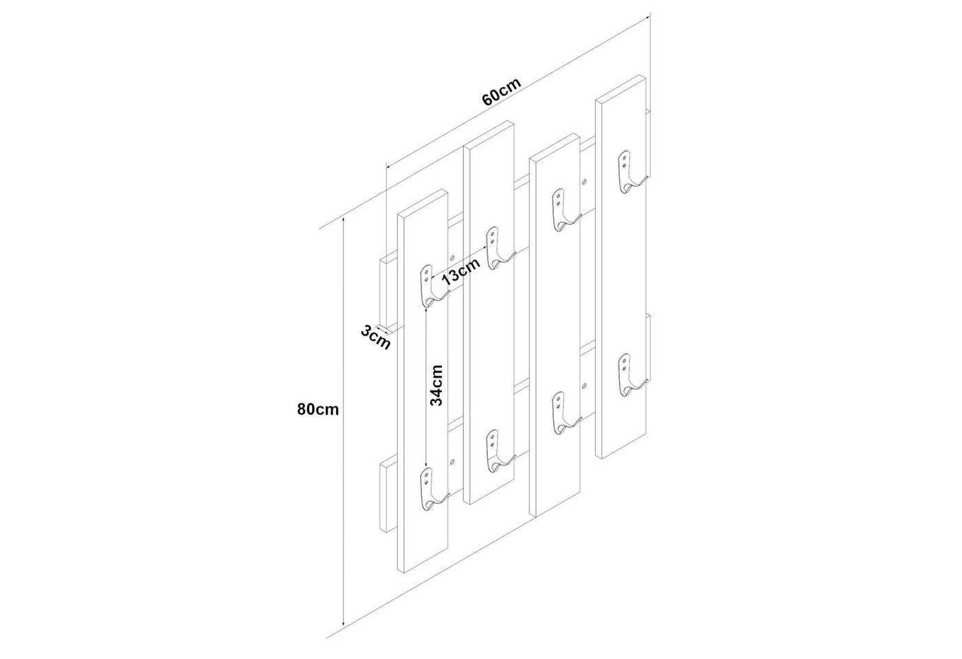 en.casa Wandgarderobe, »Raseborg« mit 16 Haken 60 x 80 cm Eicheoptik – Bild 3 von 5
