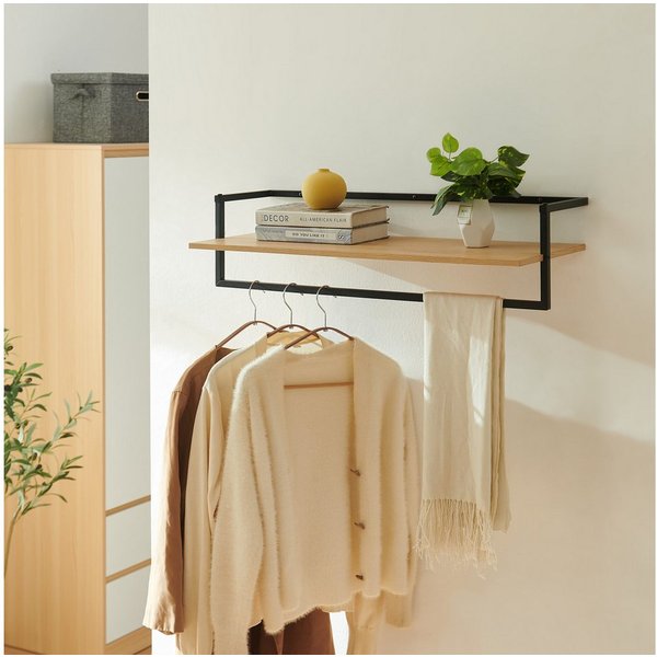 en.casa Wandgarderobe, »Evje« mit Ablage und Kleiderstange 80x30x20cm Eicheoptik/Schwarz
