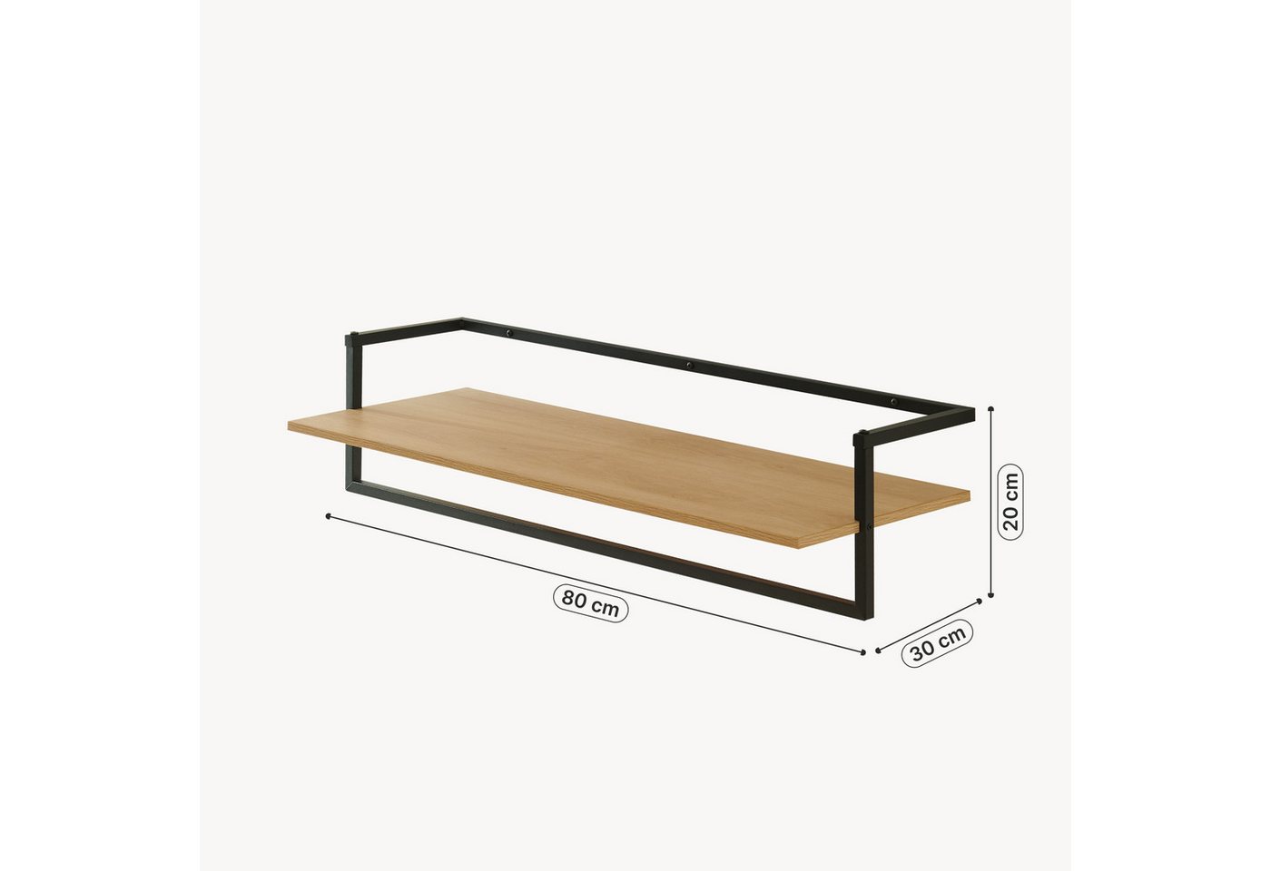 en.casa Wandgarderobe, »Evje« mit Ablage und Kleiderstange 80x30x20cm Eicheoptik/Schwarz – Bild 3 von 5