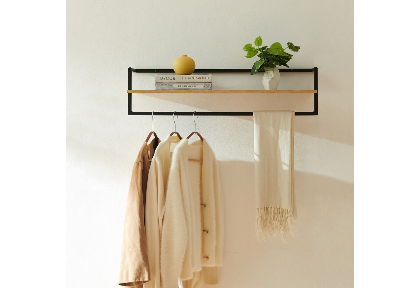 en.casa Wandgarderobe, »Evje« mit Ablage und Kleiderstange 80x30x20cm Eicheoptik/Schwarz – Bild 5 von 5