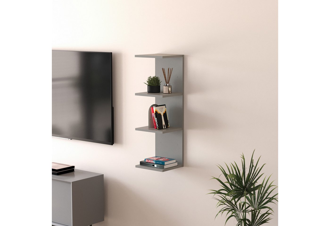 en.casa Wandregal, »Surahammar« 95 x 30 x 28 cm mit 4 Ablagen Grau – Bild 2 von 5