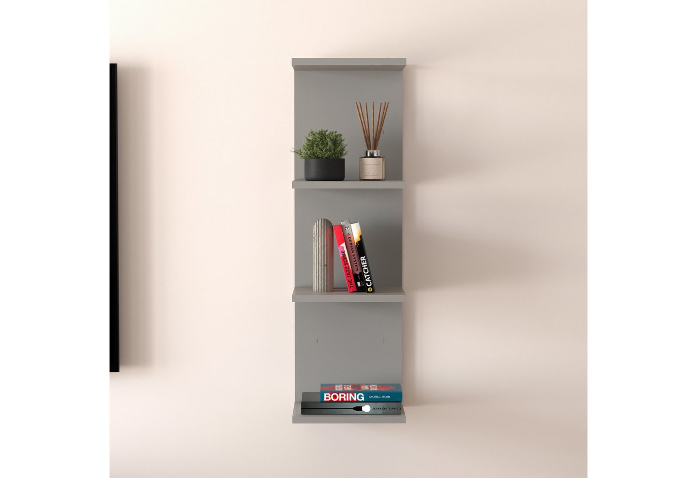 en.casa Wandregal, »Surahammar« 95 x 30 x 28 cm mit 4 Ablagen Grau – Bild 3 von 5