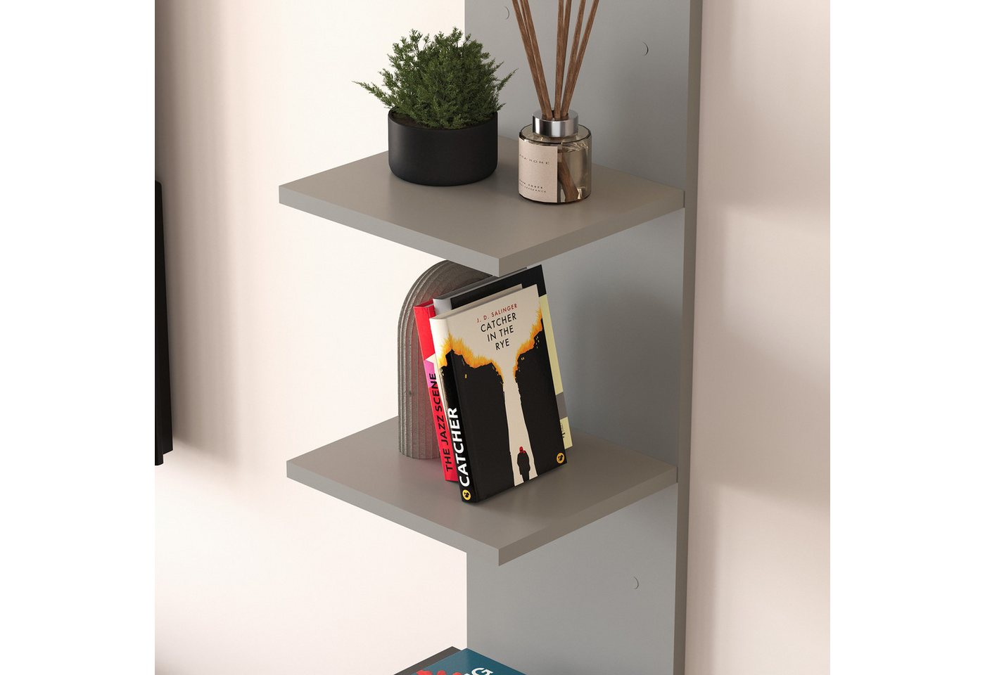 en.casa Wandregal, »Surahammar« 95 x 30 x 28 cm mit 4 Ablagen Grau – Bild 4 von 5