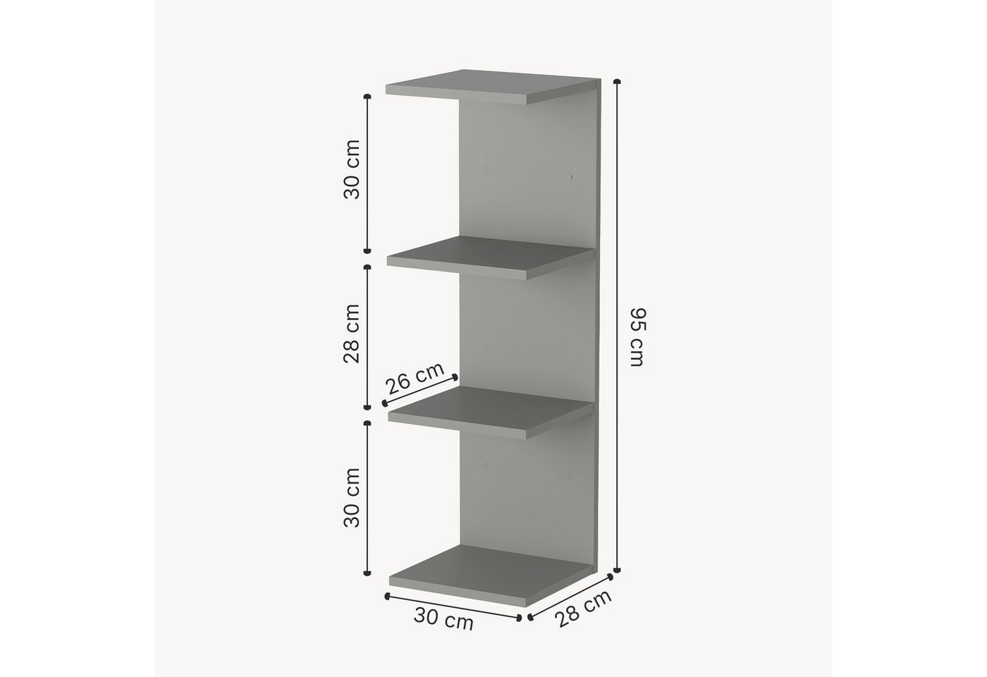 en.casa Wandregal, »Surahammar« 95 x 30 x 28 cm mit 4 Ablagen Grau – Bild 5 von 5
