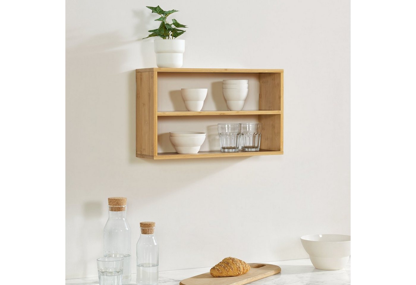 en.casa Wandregal, »Gol« mit 2 Ablagen 50x15x30 cm Bambus – Bild 2 von 5