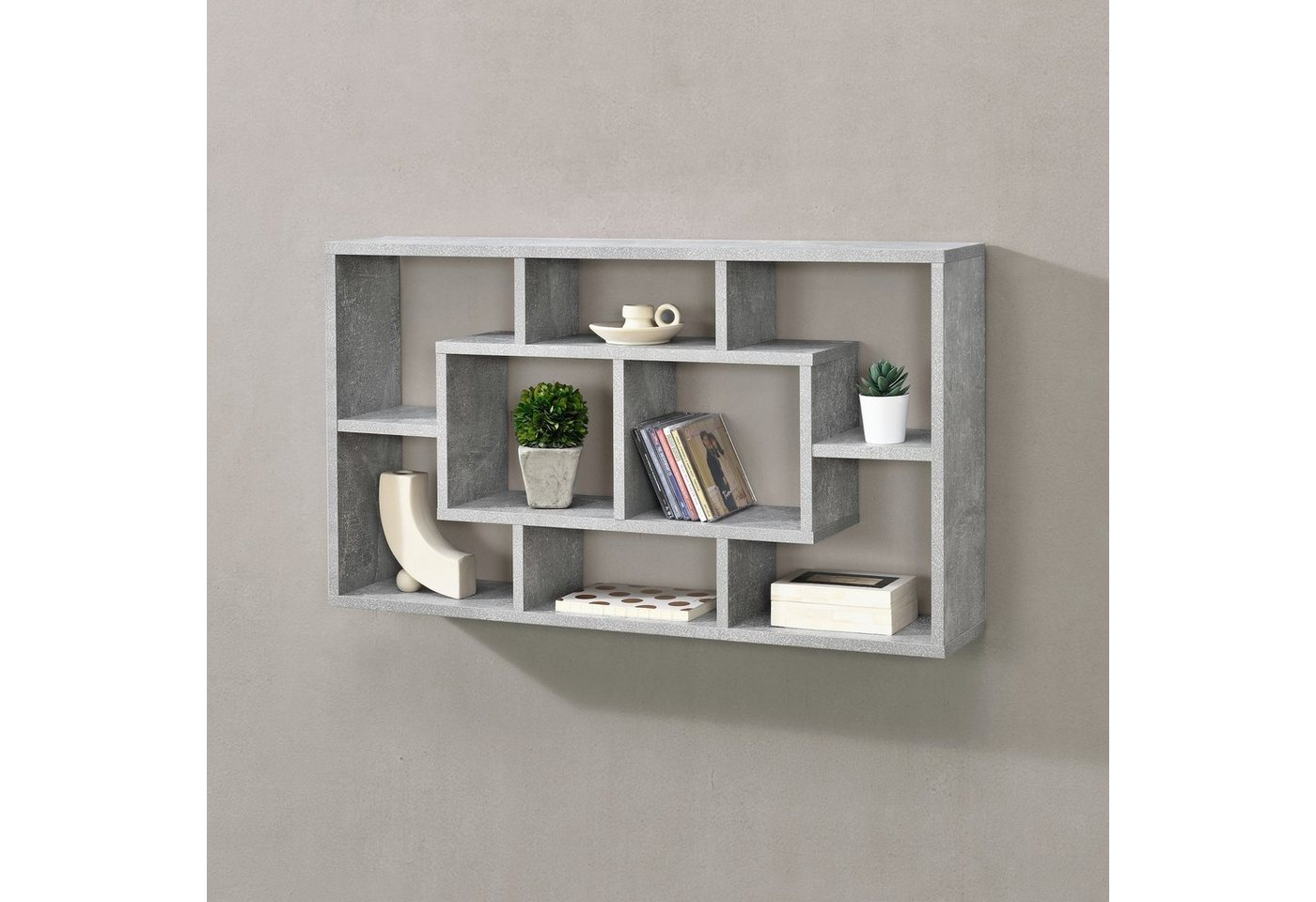 en.casa Wandregal, Saputit Bücherregal 85x16x48cm mit 8 Ablagefächern Betonoptik – Bild 2 von 5