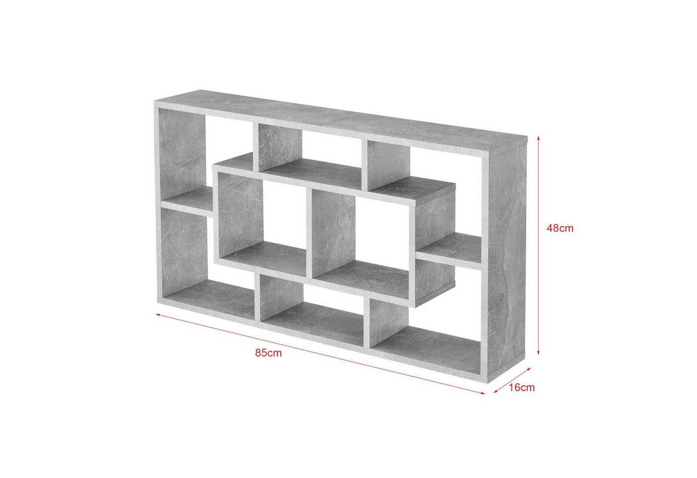 en.casa Wandregal, Saputit Bücherregal 85x16x48cm mit 8 Ablagefächern Betonoptik – Bild 4 von 5