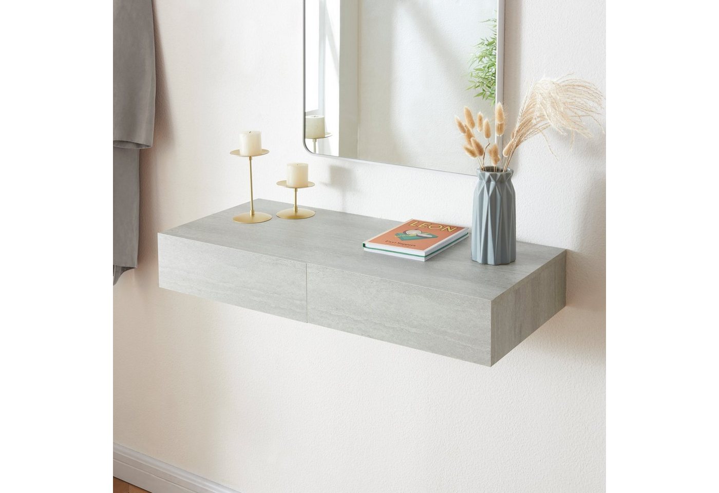 en.casa Wandregal, »Karstula« mit Schublade Betonoptik – Bild 3 von 5