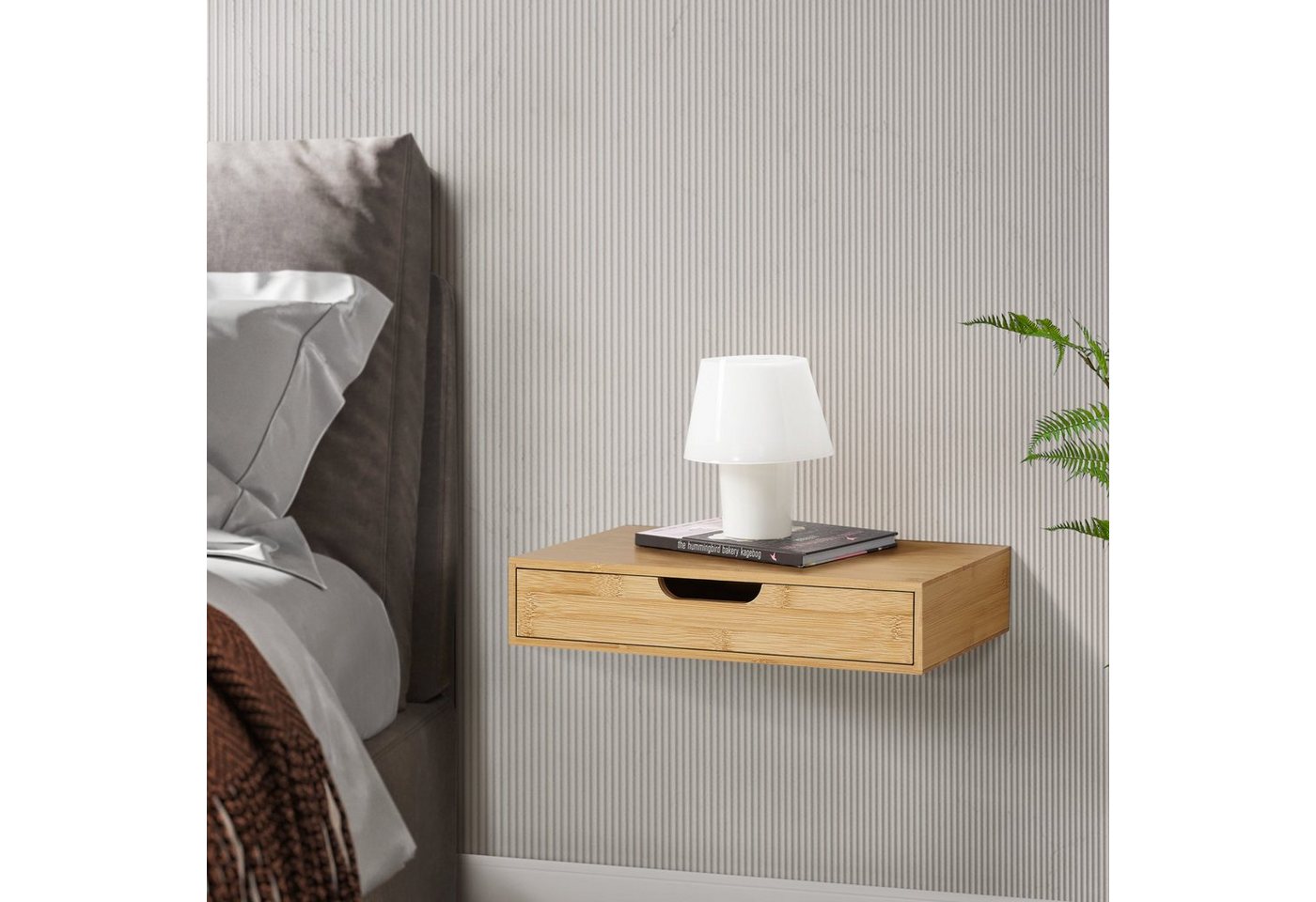 en.casa Wandregal, »Bokn« mit Schublade 40x24x8 cm Bambus – Bild 2 von 5