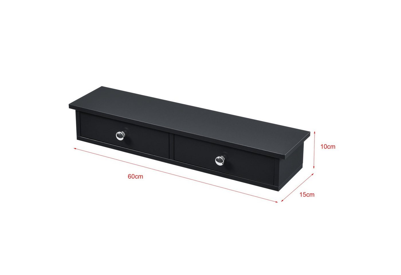 en.casa Wandregal, »Geeste« mit 2 Schubladen 60 x 15 x 10 cm Schwarz – Bild 3 von 5