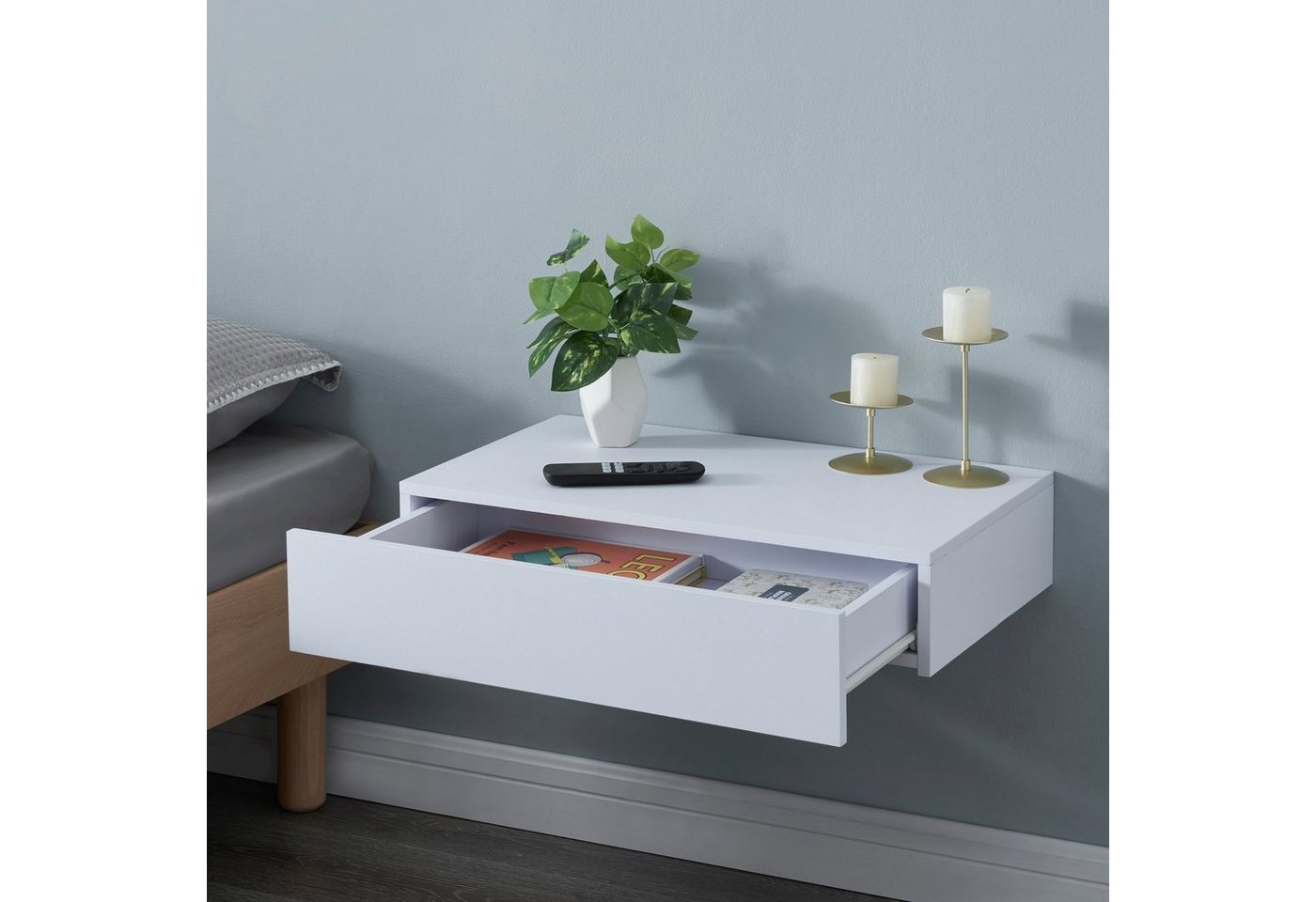 en.casa Wandregal, »Kärsämäki« mit Schublade Weiß – Bild 2 von 5