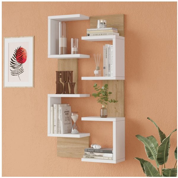 en.casa Wandregal, 2-er Set, »Omn« 93 x 24 x 15 cm Weiß / Holzoptik