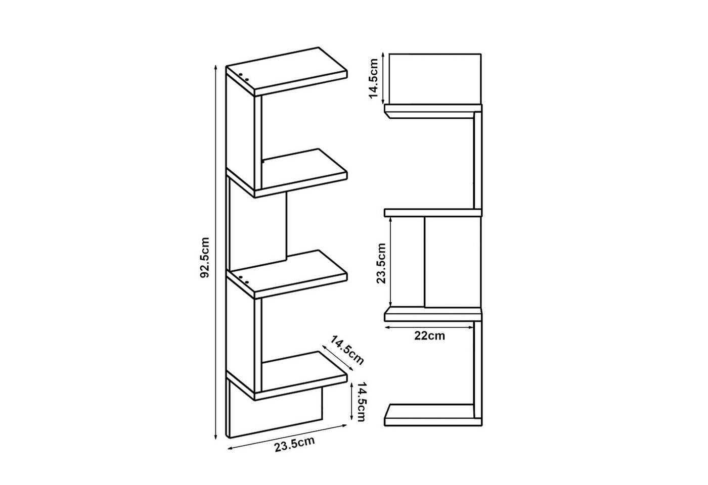 en.casa Wandregal, 2-er Set, »Omn« 93 x 24 x 15 cm Weiß / Holzoptik – Bild 4 von 4
