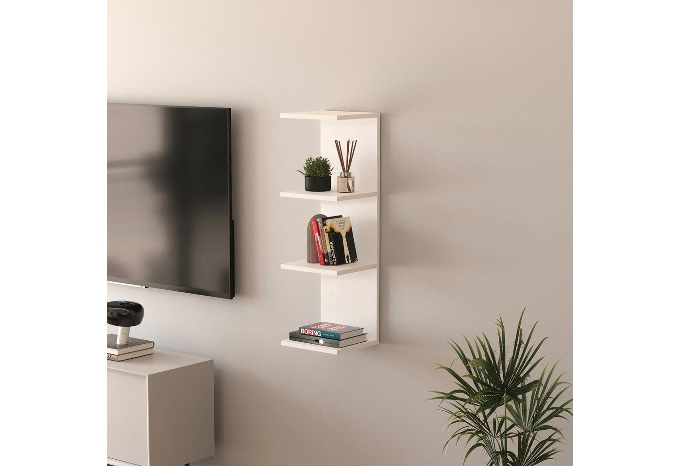 en.casa Wandregal, »Surahammar« 95 x 30 x 28 cm mit 4 Ablagen Weiß – Bild 2 von 5