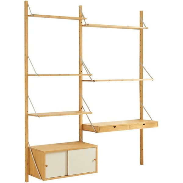 en.casa Wandregal, »Tingvoll« 5 Ablagen 2 Schubladen 1 Schrank 176x147x34 cm Bambus