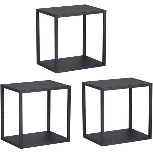 en.casa Wandregal, Set 3-tlg., »Nostened« quadratisch Stahl Schwarz