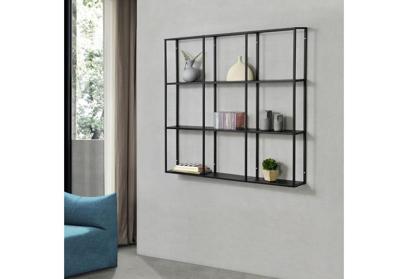 en.casa Wandregal, »Jelsa« Metallregal mit 9 offenen Ablagen Schwarz 160 x 18 x 110 cm – Bild 2 von 5