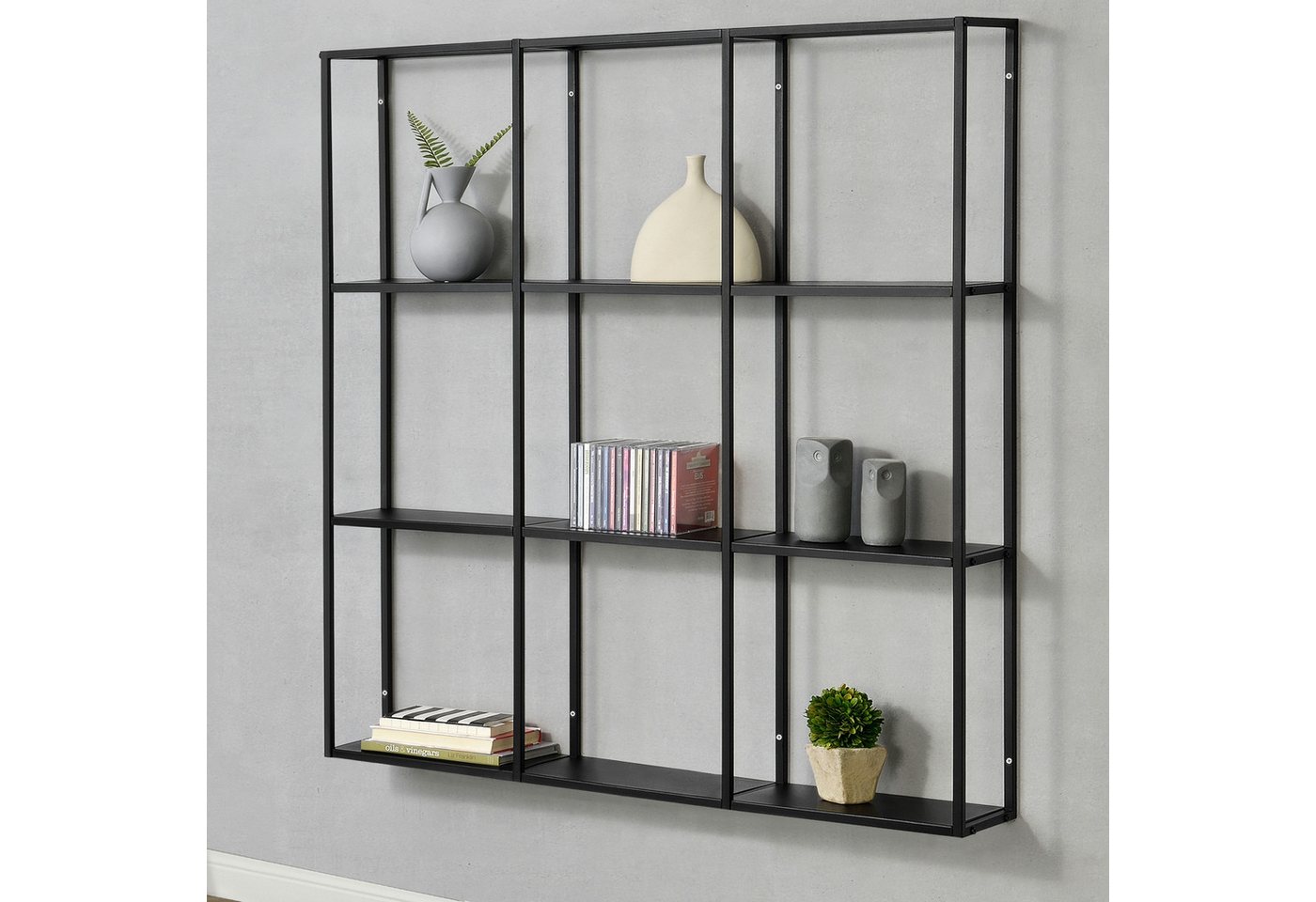 en.casa Wandregal, »Jelsa« Metallregal mit 9 offenen Ablagen Schwarz 160 x 18 x 110 cm – Bild 3 von 5