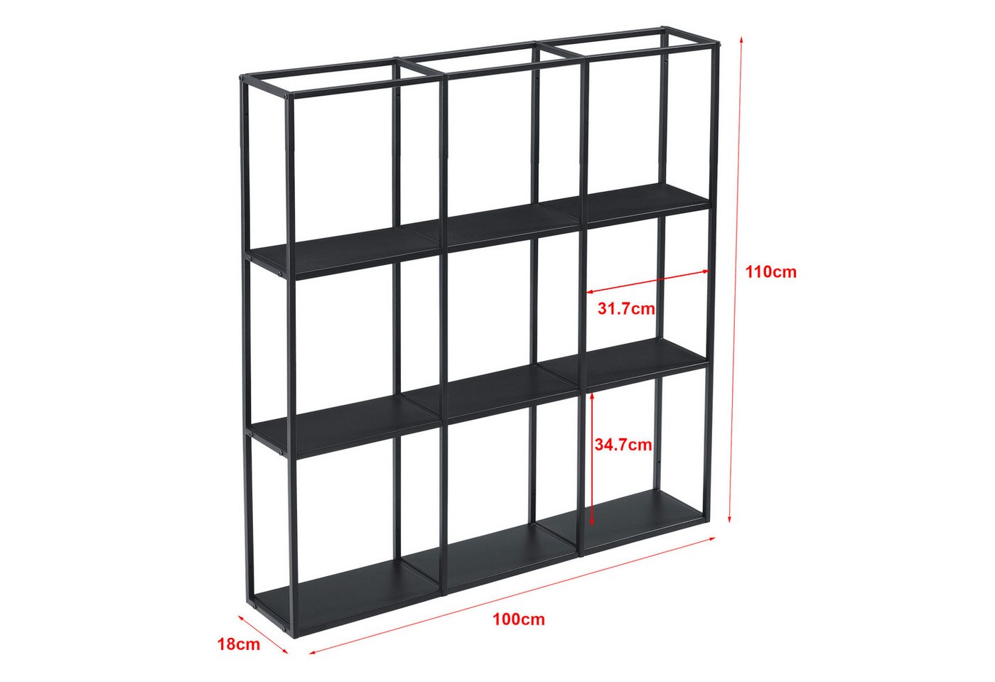 en.casa Wandregal, »Jelsa« Metallregal mit 9 offenen Ablagen Schwarz 160 x 18 x 110 cm – Bild 5 von 5