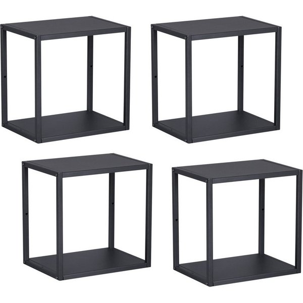 en.casa Wandregal, Set 4-tlg., »Nostened« quadratisch Stahl Schwarz
