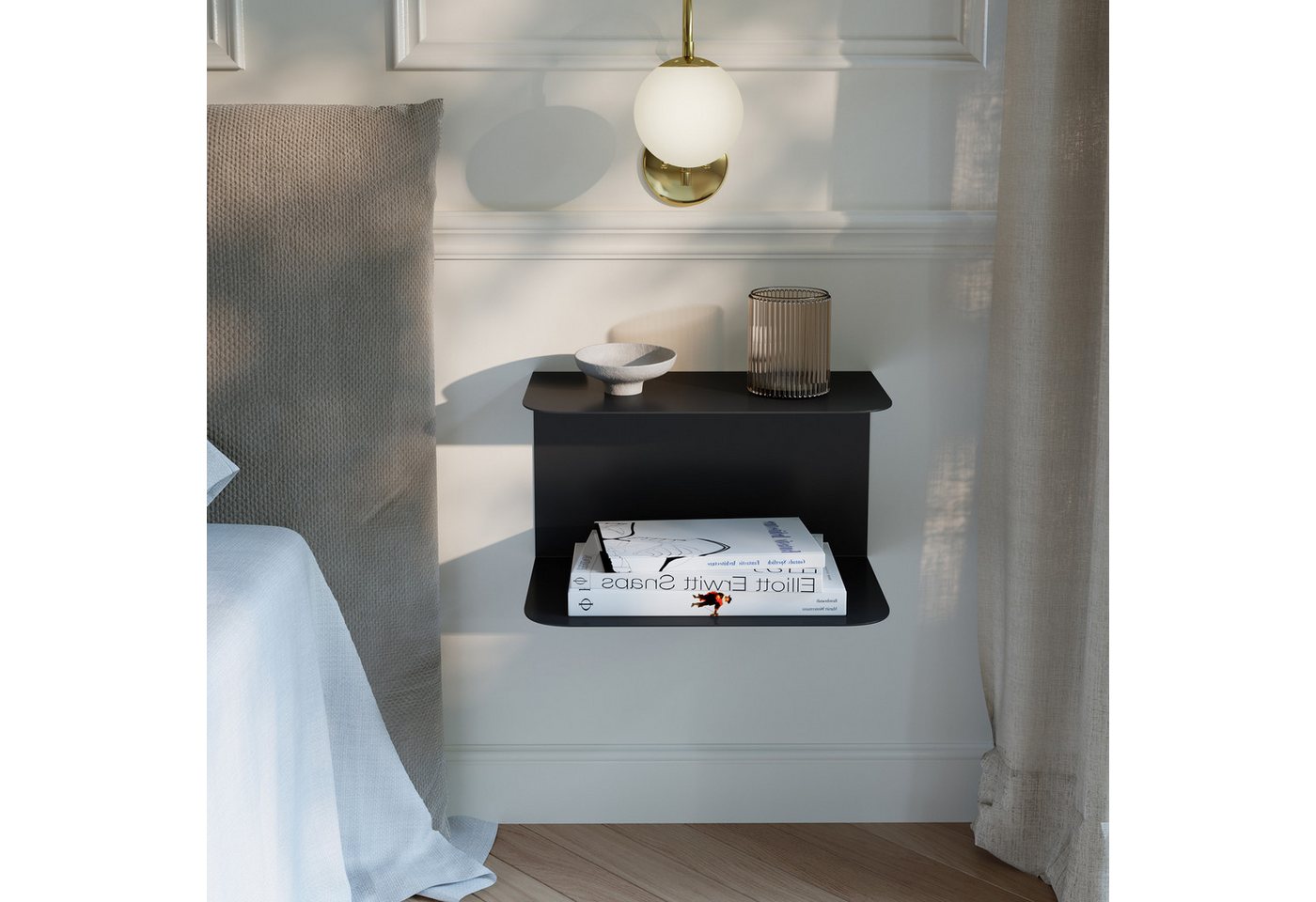 en.casa Wandregal, 1-tlg., »Notodden« Stahl 40 x 23 x 23 cm Schwarz – Bild 4 von 5