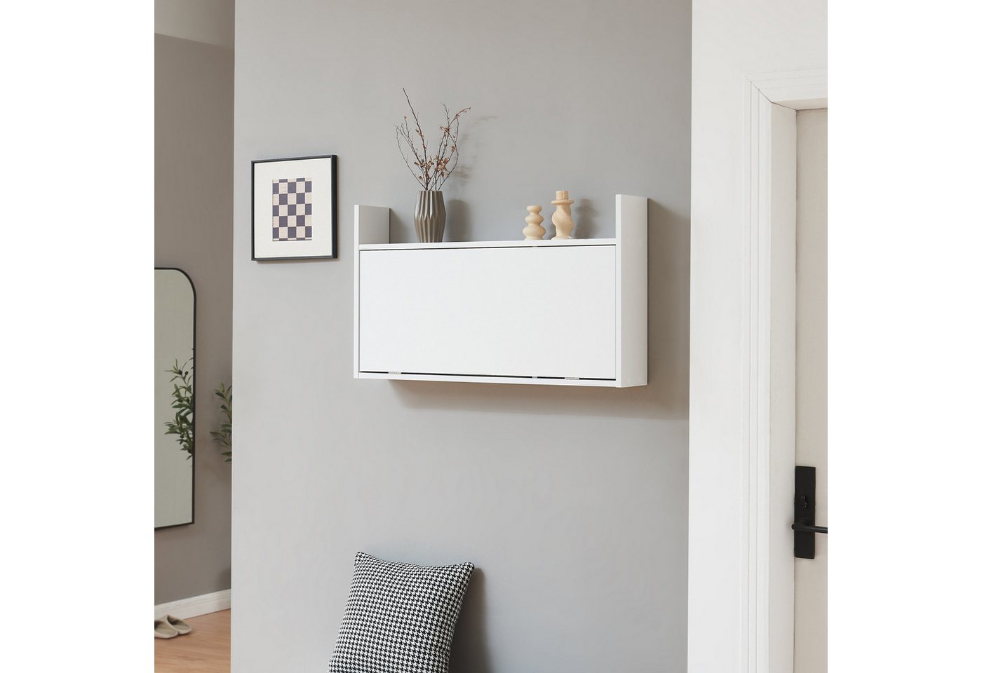 en.casa Wandregaltisch, »Rautalampi« mit Ablage und 2 Fächern 83x48x15 cm Weiß – Bild 2 von 5