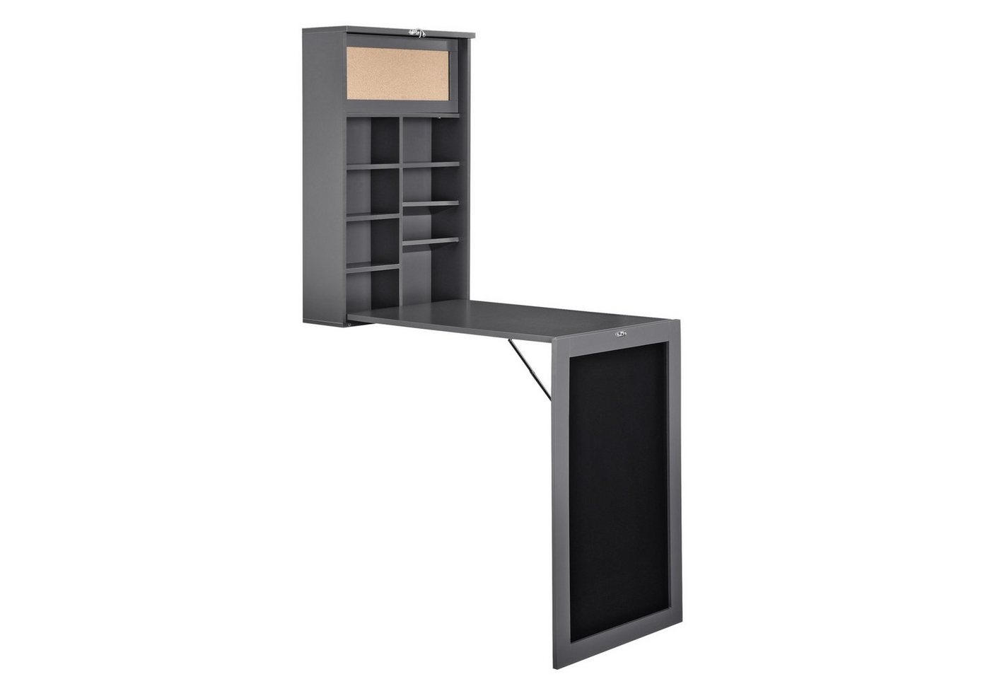en.casa Wandregaltisch, »Kläppen« Klappbarer Tisch mit Regal, Pinnwand & Tafel Dunkelgrau – Bild 2 von 5