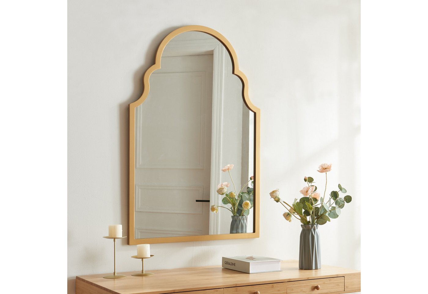 en.casa Wandspiegel, »Hämeenkyrö« mit Rahmen MDF 90 x 60 cm Goldfarben – Bild 2 von 5