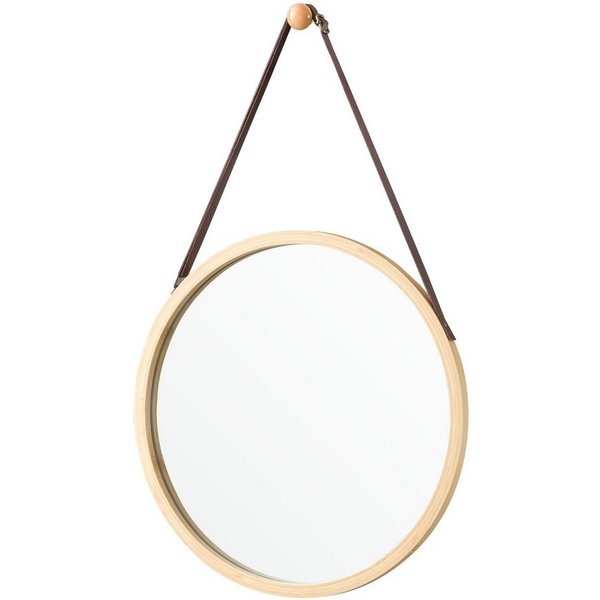 en.casa Wandspiegel, »Bykle« Hängespiegel Bambus rund 38 cm Natur