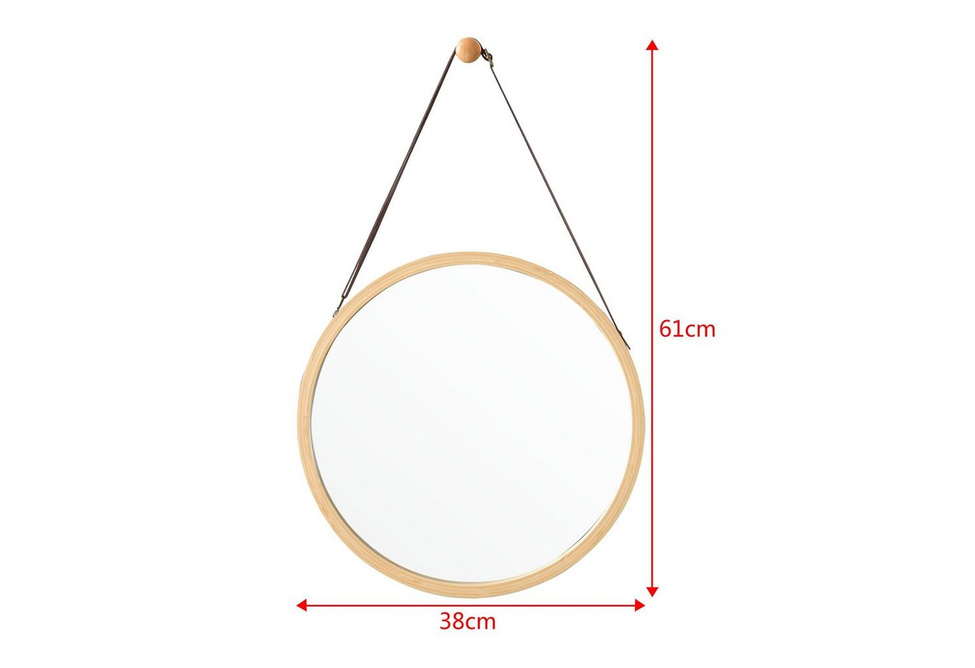 en.casa Wandspiegel, »Bykle« Hängespiegel Bambus rund 38 cm Natur – Bild 3 von 5