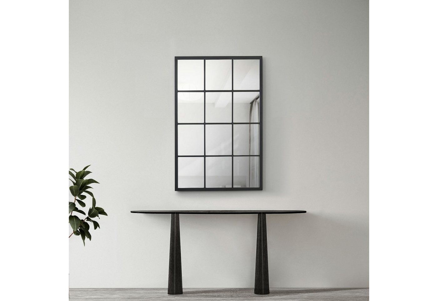 en.casa Wandspiegel, »Cupello« 90x60cm Rahmen Schwarz matt, Fensteroptik – Bild 2 von 5