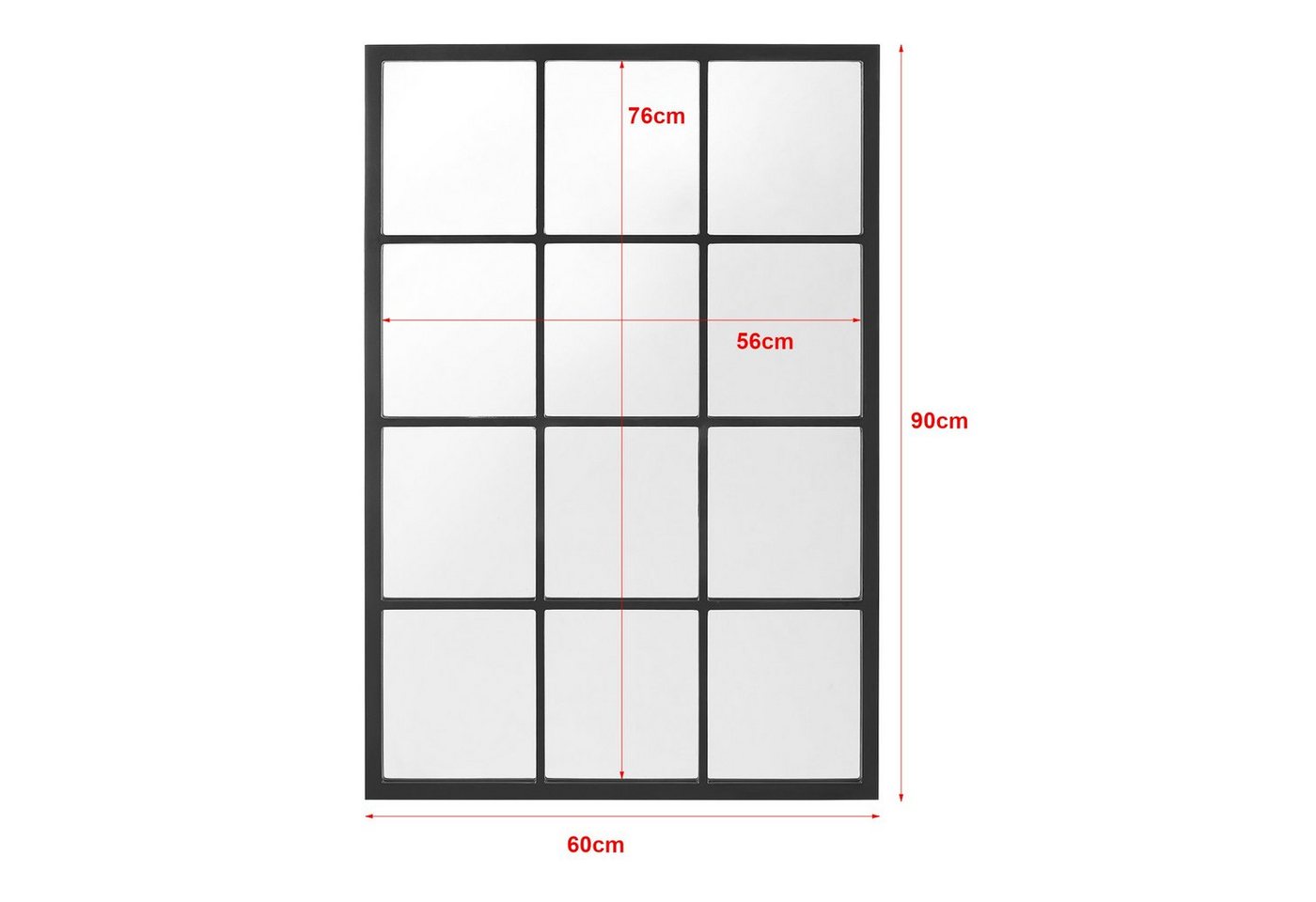 en.casa Wandspiegel, »Cupello« 90x60cm Rahmen Schwarz matt, Fensteroptik – Bild 3 von 5