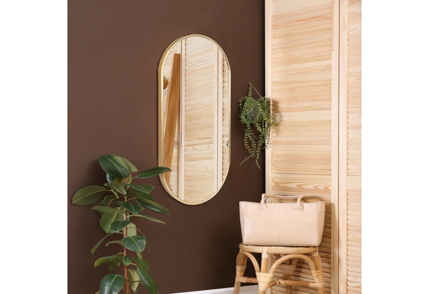 en.casa Wandspiegel, »Picciano« Spiegel mit Aluminiumrahmen oval 40x80 cm Gold – Bild 2 von 5