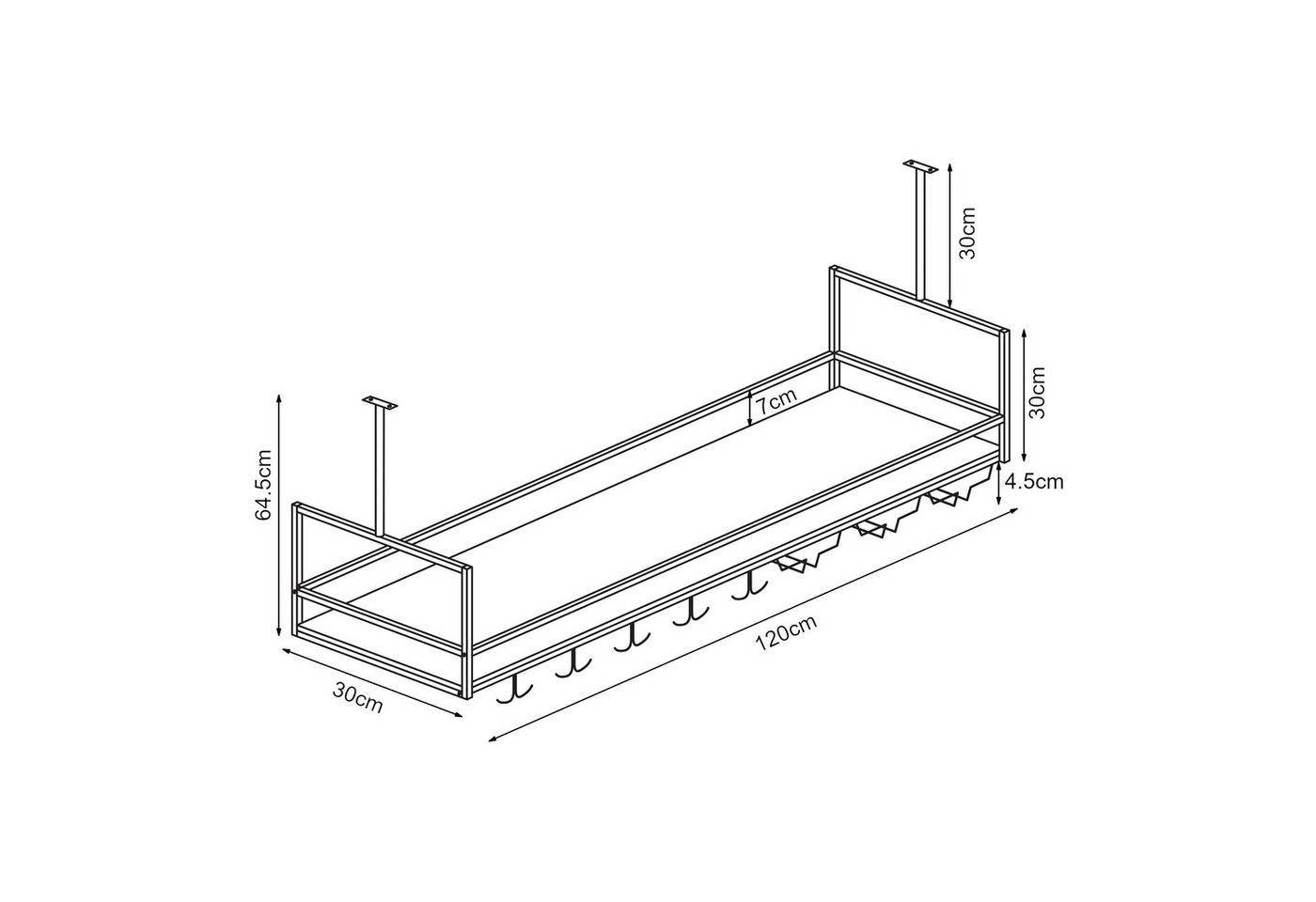 en.casa Weinregal, mit Glashalterung »Borejle« 120 x 30 x 65 cm Schwarz/Walnussoptik – Bild 4 von 5