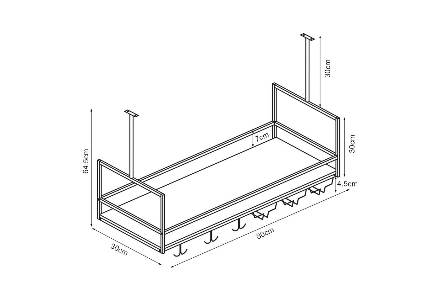 en.casa Weinregal, mit Glashalterung »Borejle« 80 x 30 x 65 cm Schwarz/Walnussoptik – Bild 4 von 5