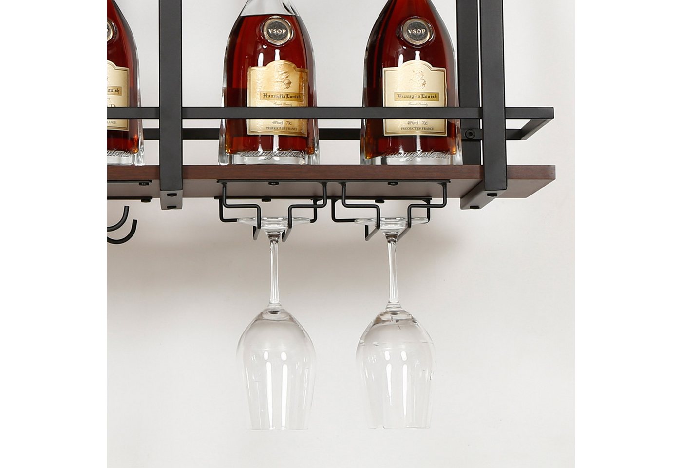 en.casa Weinregal, »Hubro« mit Glashalterung 80 x 30 x 85 cm Schwarz/Walnussoptik – Bild 5 von 5