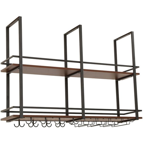 en.casa Weinregal, »Hubro« mit Glashalterung 120 x 30 x 85 cm Schwarz/Walnussoptik
