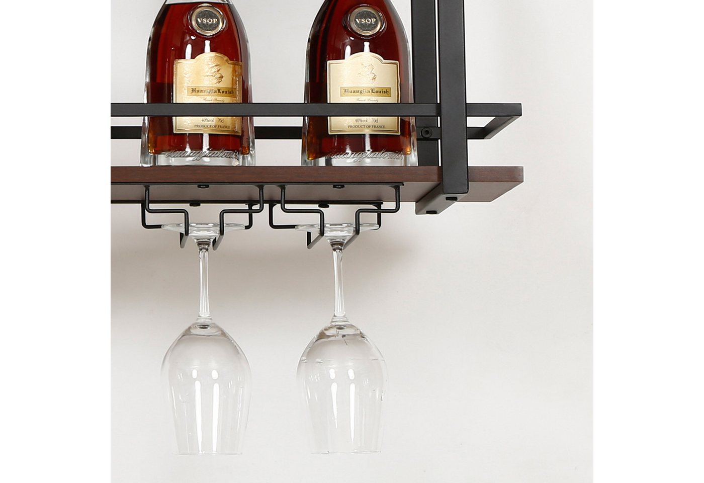 en.casa Weinregal, »Hubro« mit Glashalterung 120 x 30 x 85 cm Schwarz/Walnussoptik – Bild 5 von 5