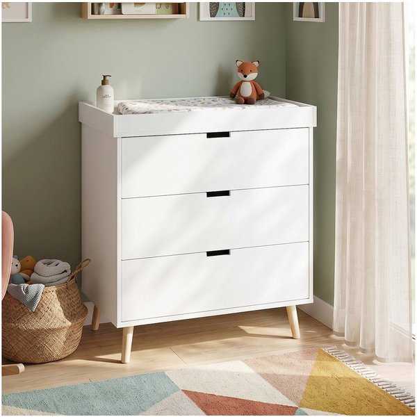 en.casa Wickelkommode, »Sallinrar« mit abnehmbarer Wickelauflage 92x84x50 cm Weiß