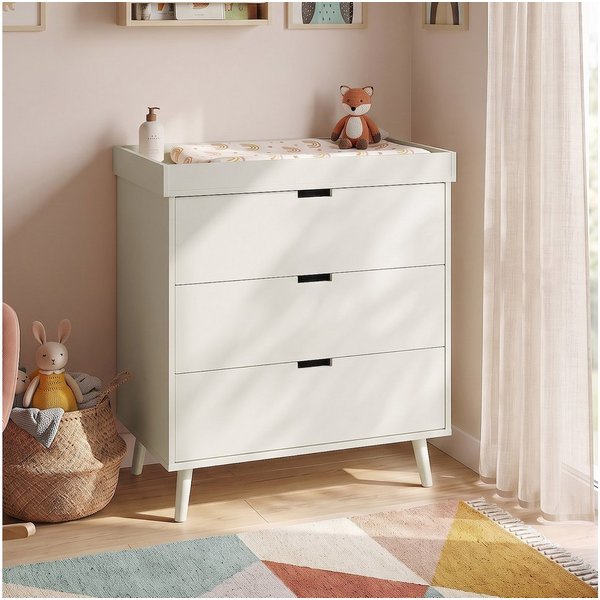 en.casa Wickelkommode, »Sallinrar« mit abnehmbarer Wickelauflage 92x84x50 cm Beige