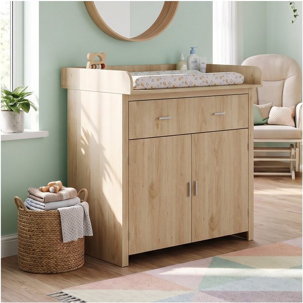 en.casa Wickelkommode, »Starler« mit abnehmbarer Wickelauflage 104x96x77 cm Eicheoptik