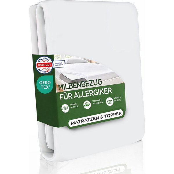 Encasing Premium Milbenbezug Matratzen ǀ Allergiker Matratzenschoner Welldora, fachärztlich getestet, Allergiker Bettwäsche mit Reissverschluss 360°
